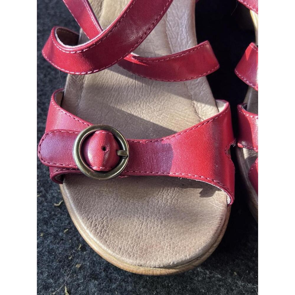 Dansko JESSIE Red Leather Wedge Sandals Womens Shoes Sz 37 (Women’s 7) EUC - Picture 6 of 9